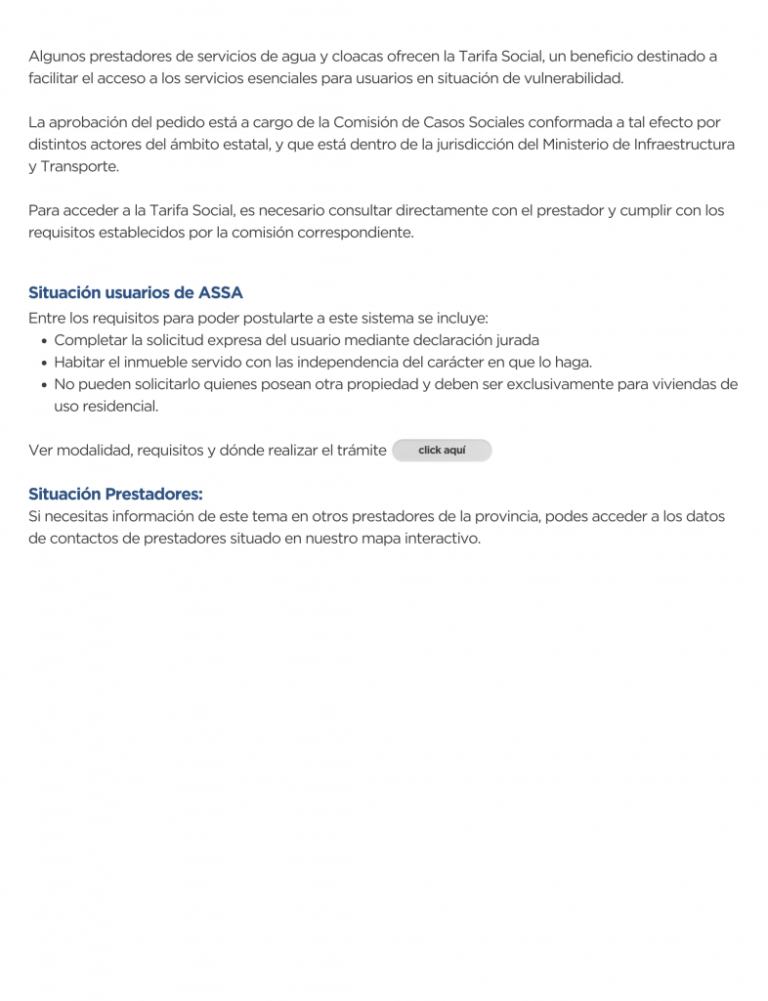 cuales son los requisitos para acceder a la tarifa social de aguas de corrientes