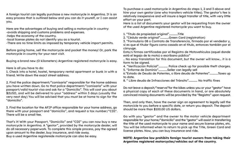 que papeles son necesarios para tener una moto legal en argentina